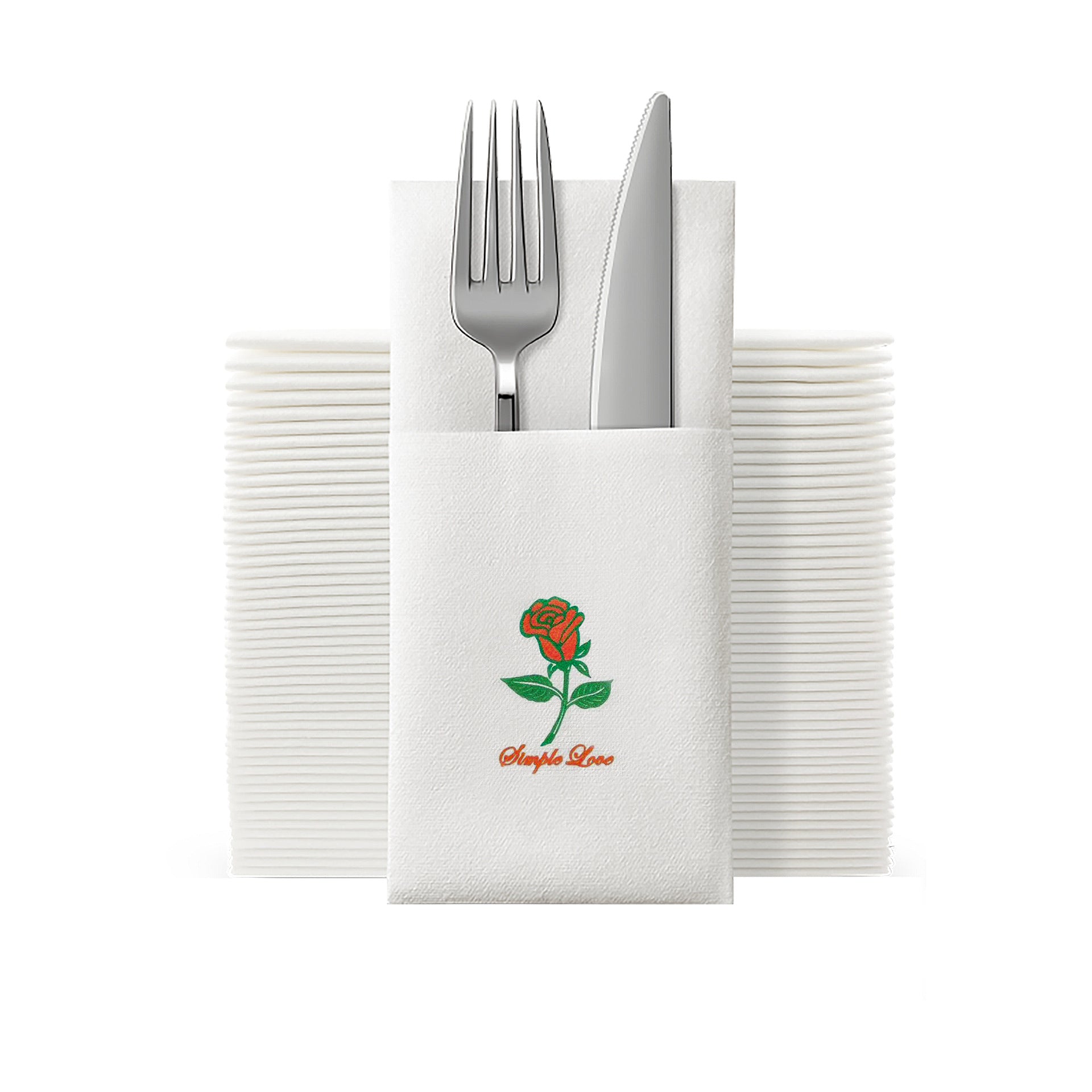 Custom Logo Rose Pocket Napkins – Disposable Linen-Like Paper Napkins with Cutlery Holder & Placemat, Ideal for Restaurants, Parties & Weddings HL31NP04
